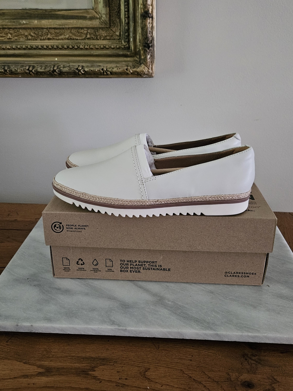 Clarks White Slip-On Espadrille-Style Sneaker